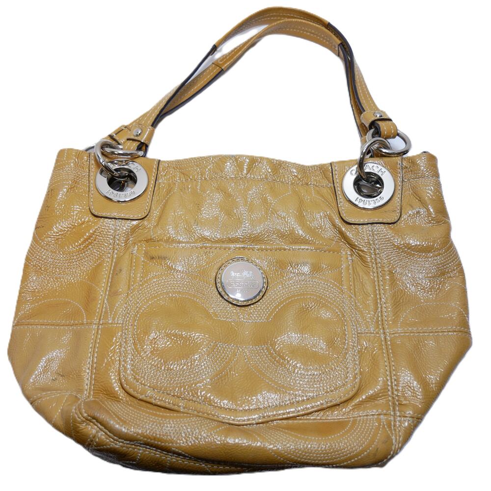 Vintage Y2K Authentic Coach Signature Patent Leather Mustard Handbag Hobo Purse